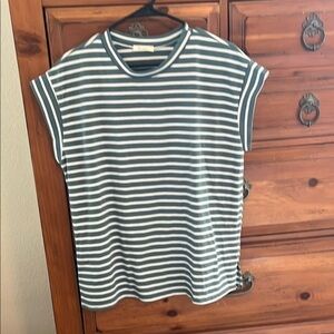 Les Amis Blue and White Cap Sleeve Tee